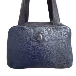 Mark Cross navy blue pebbled leather satchel vintage